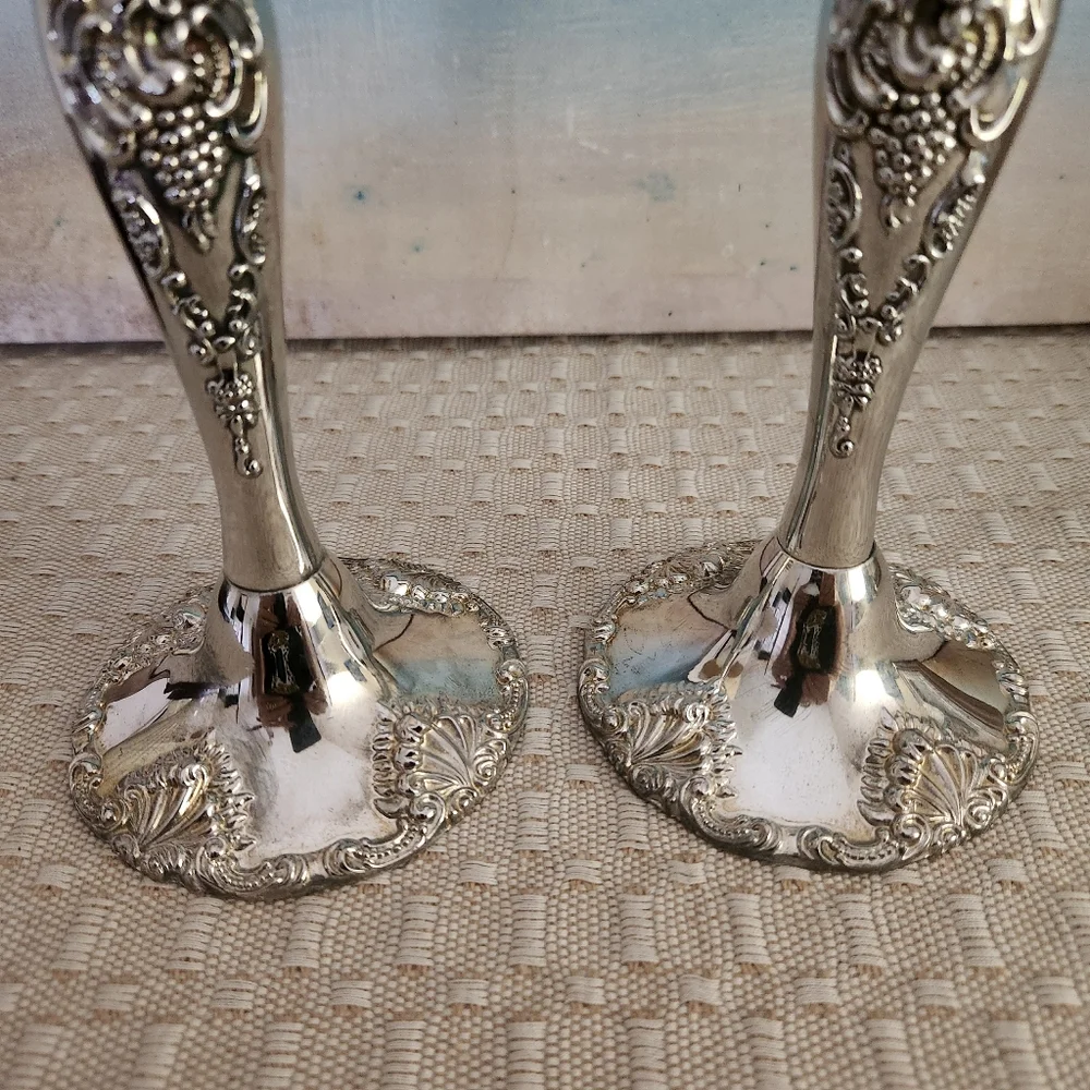 VTG Godinger Mid Century Baroque Style Set of(2) Candlesticks Ornate Silverplate
